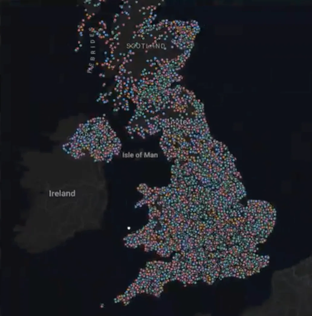 Soundings: A live map of every registered creative company in the UK: roughly 745,000 of them, in 65 regional views.
